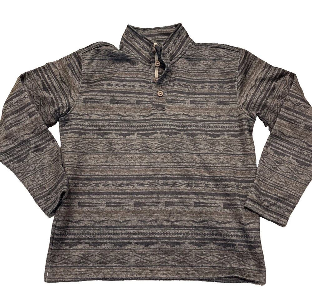 Ariat Mens medium Southwest Fleece Pullover Brown Snap Sweater Gorpcore western